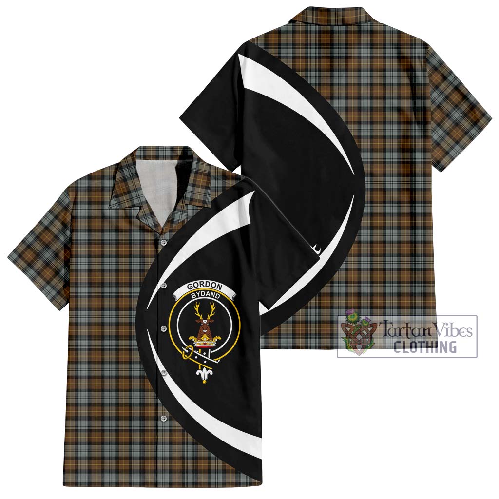 Gordon Weathered Tartan Short Sleeve Button Up with Family Crest Circle Style Kid - Tartan Vibes Clothing