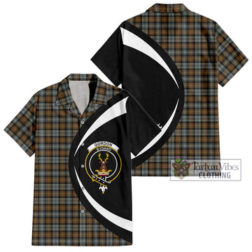 Gordon Weathered Tartan Short Sleeve Button Up with Family Crest Circle Style