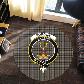 Gordon Weathered Tartan Round Rug with Family Crest