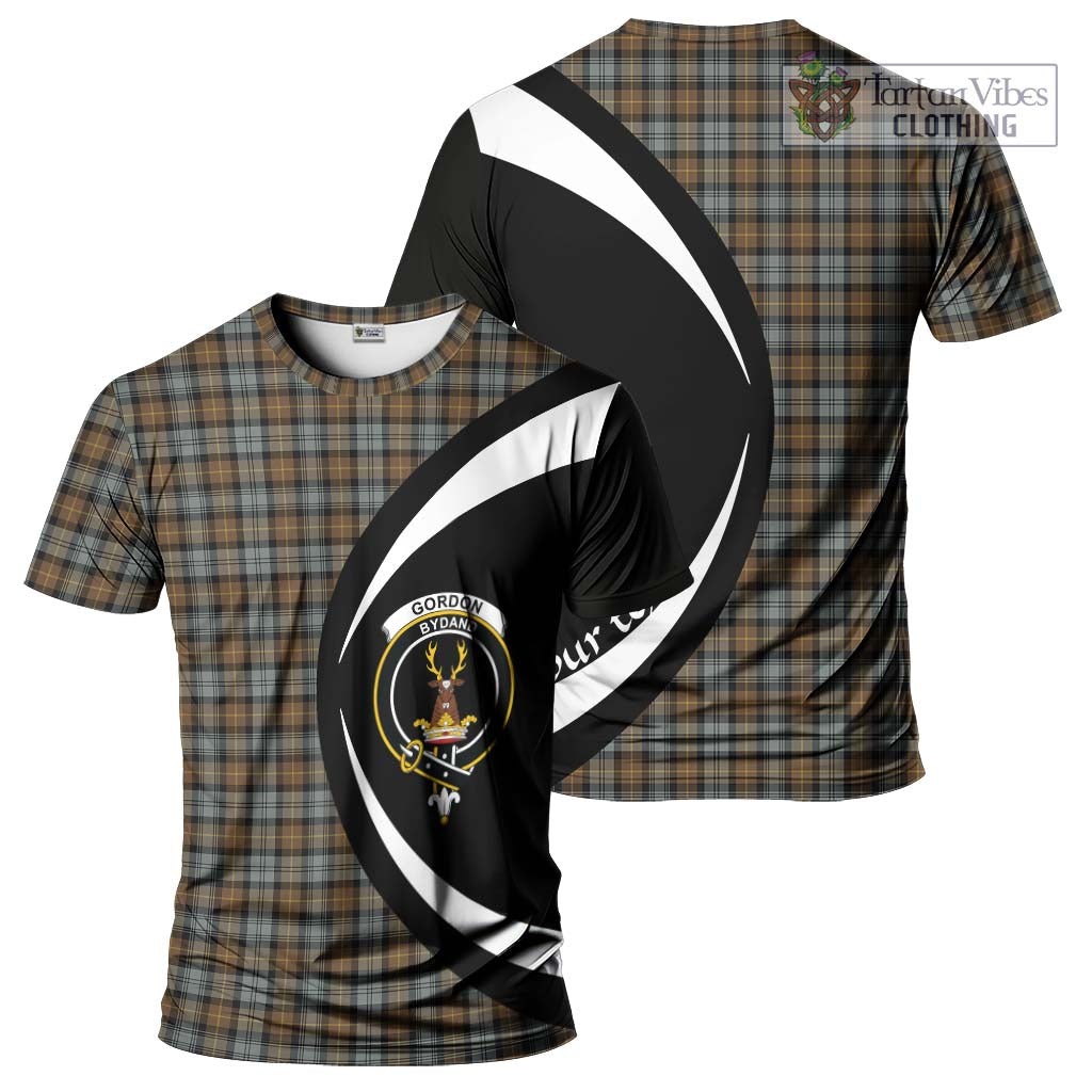 Tartan Vibes Clothing Gordon Weathered Tartan T-Shirt with Family Crest Circle Style