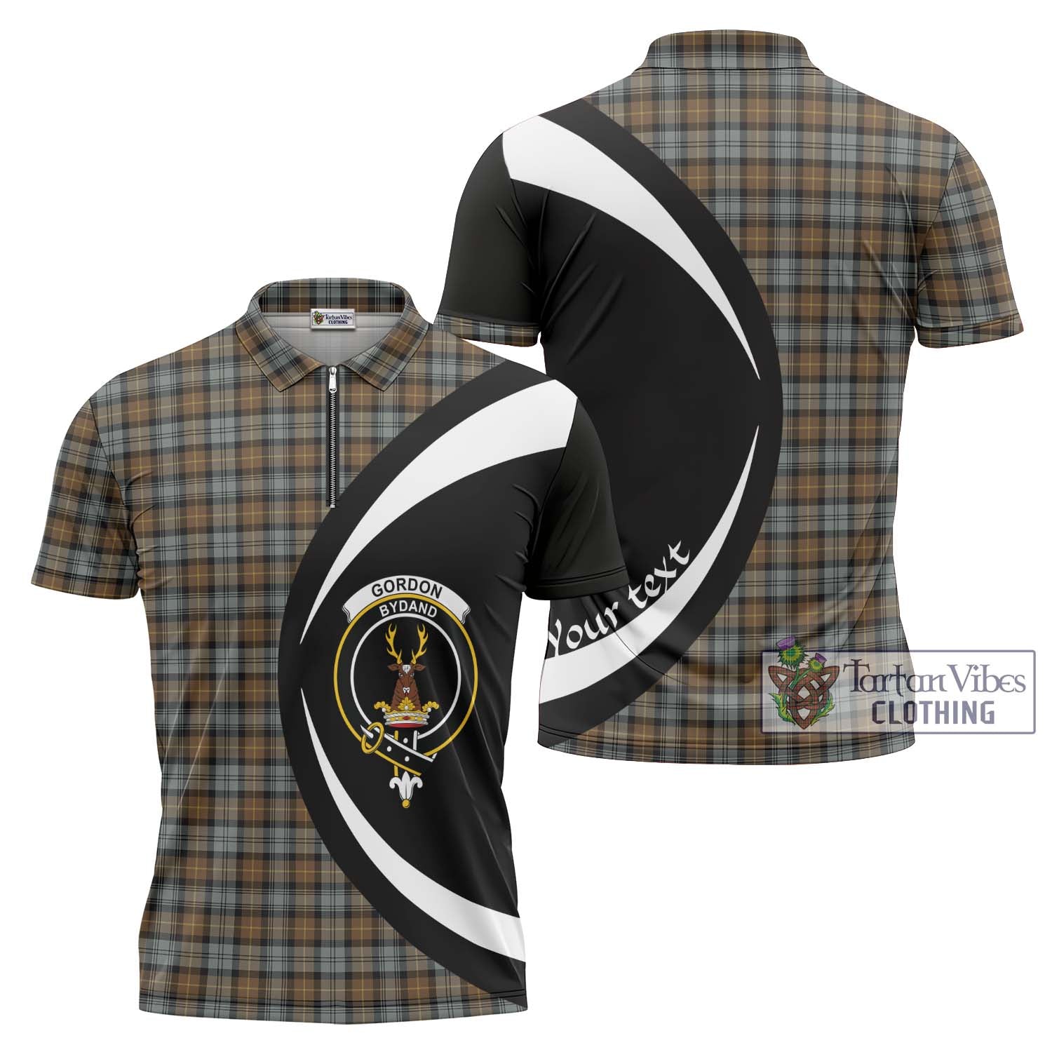 Tartan Vibes Clothing Gordon Weathered Tartan Zipper Polo Shirt with Family Crest Circle Style