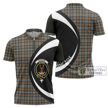 Gordon Weathered Tartan Zipper Polo Shirt with Family Crest Circle Style