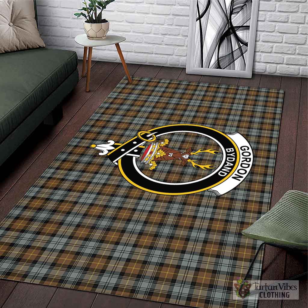 Tartan Vibes Clothing Gordon Weathered Tartan Area Rug with Family Crest