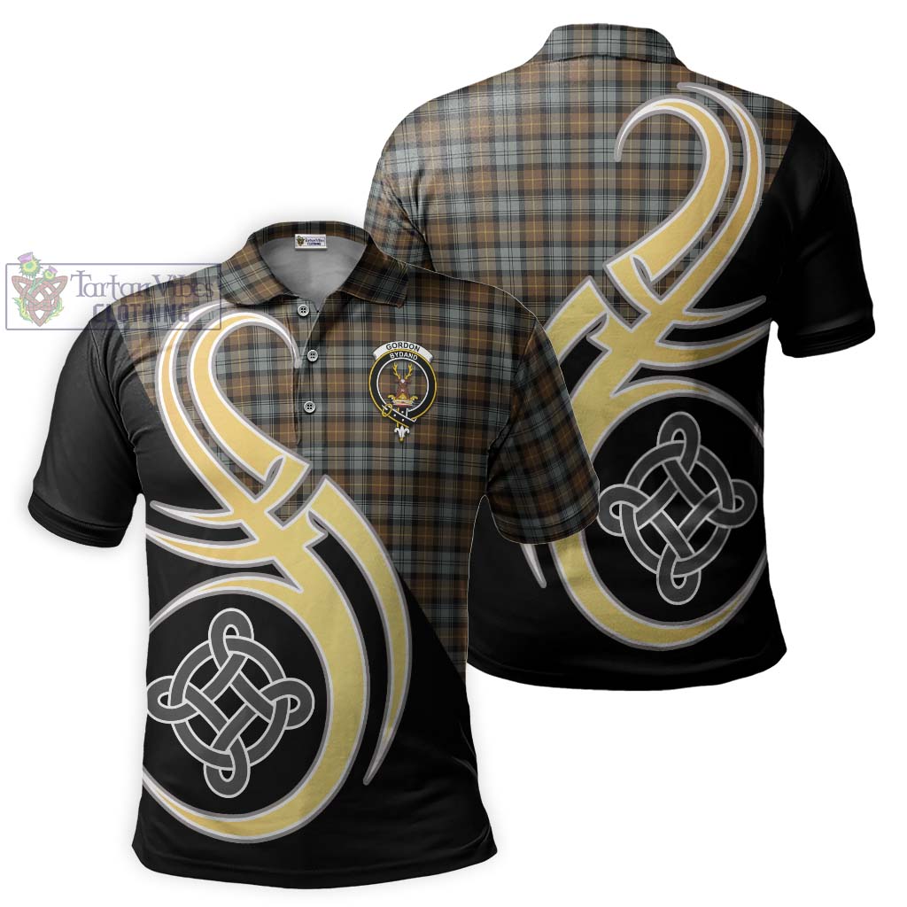 Tartan Vibes Clothing Gordon Weathered Tartan Polo Shirt with Family Crest and Celtic Symbol Style