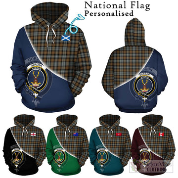 Gordon Weathered Tartan Hoodie with Personalised National Flag and Family Crest Half Style