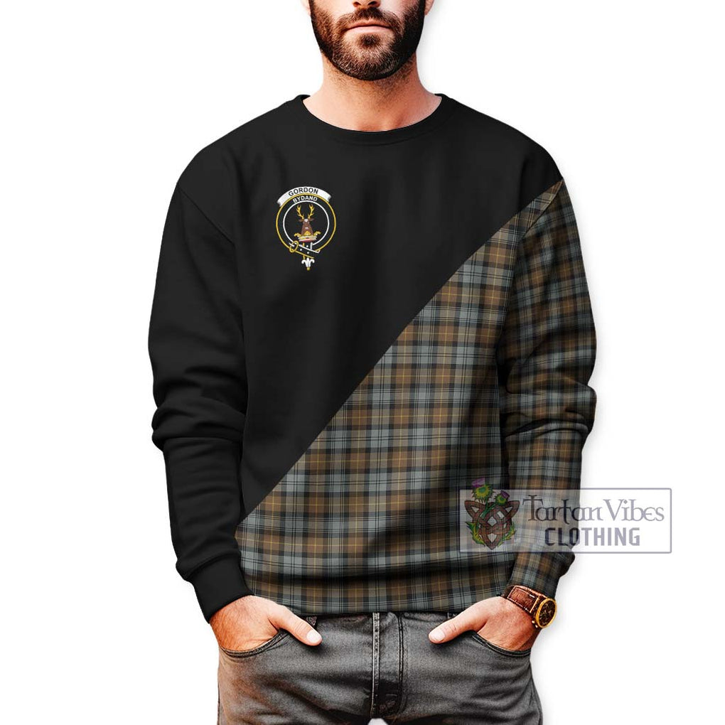 Gordon Weathered Tartan Sweatshirt with Family Crest and Military Logo Style Unisex - Tartanvibesclothing Shop