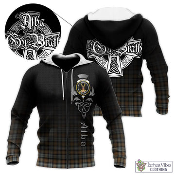 Gordon Weathered Tartan Knitted Hoodie Featuring Alba Gu Brath Family Crest Celtic Inspired