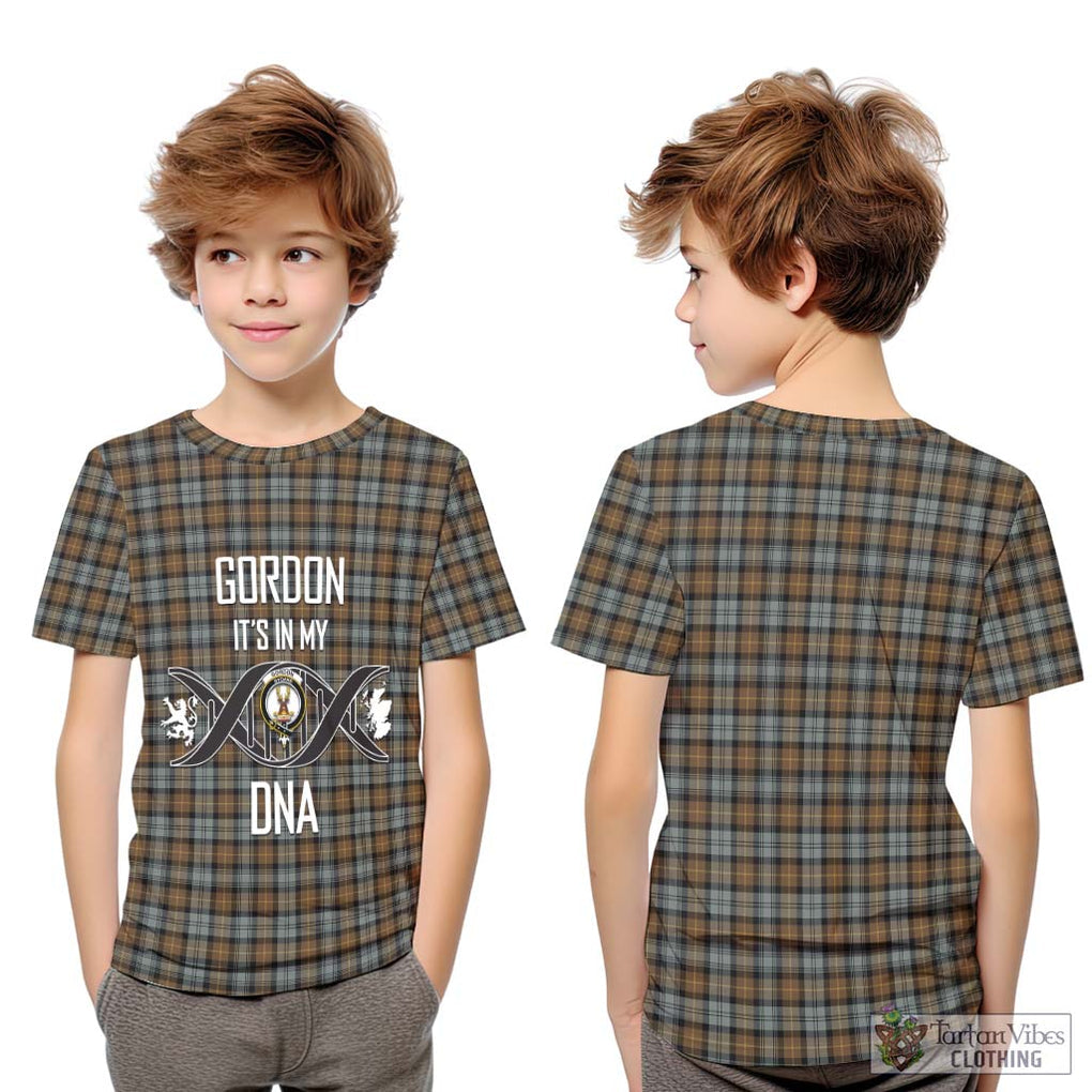 Gordon Weathered Tartan Kid T-Shirt with Family Crest DNA In Me Style Youth XL Size14 - Tartanvibesclothing Shop