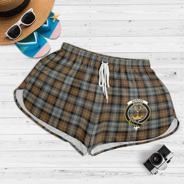 Gordon Weathered Tartan Womens Shorts with Family Crest