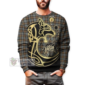 Gordon Weathered Tartan Sweatshirt with Family Crest Celtic Wolf Style