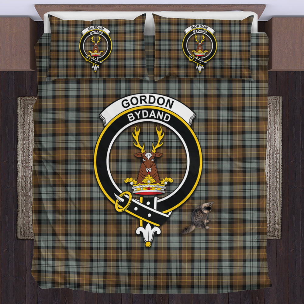 Gordon Weathered Tartan Bedding Set with Family Crest US Bedding Set - Tartan Vibes Clothing