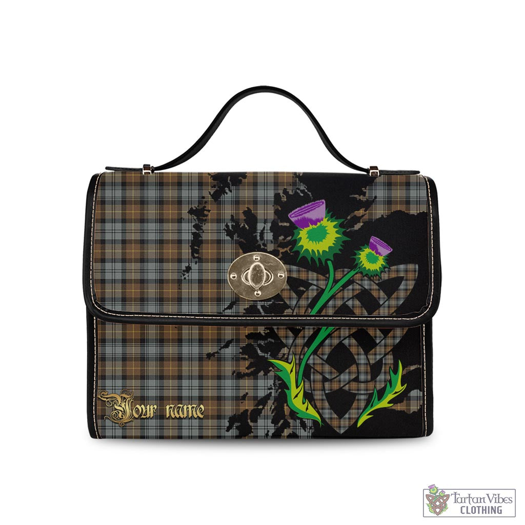 Tartan Vibes Clothing Gordon Weathered Tartan Waterproof Canvas Bag with Scotland Map and Thistle Celtic Accents