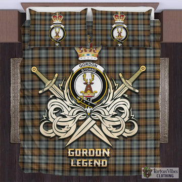 Gordon Weathered Tartan Bedding Set with Clan Crest and the Golden Sword of Courageous Legacy