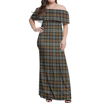 Gordon Weathered Tartan Off Shoulder Long Dress