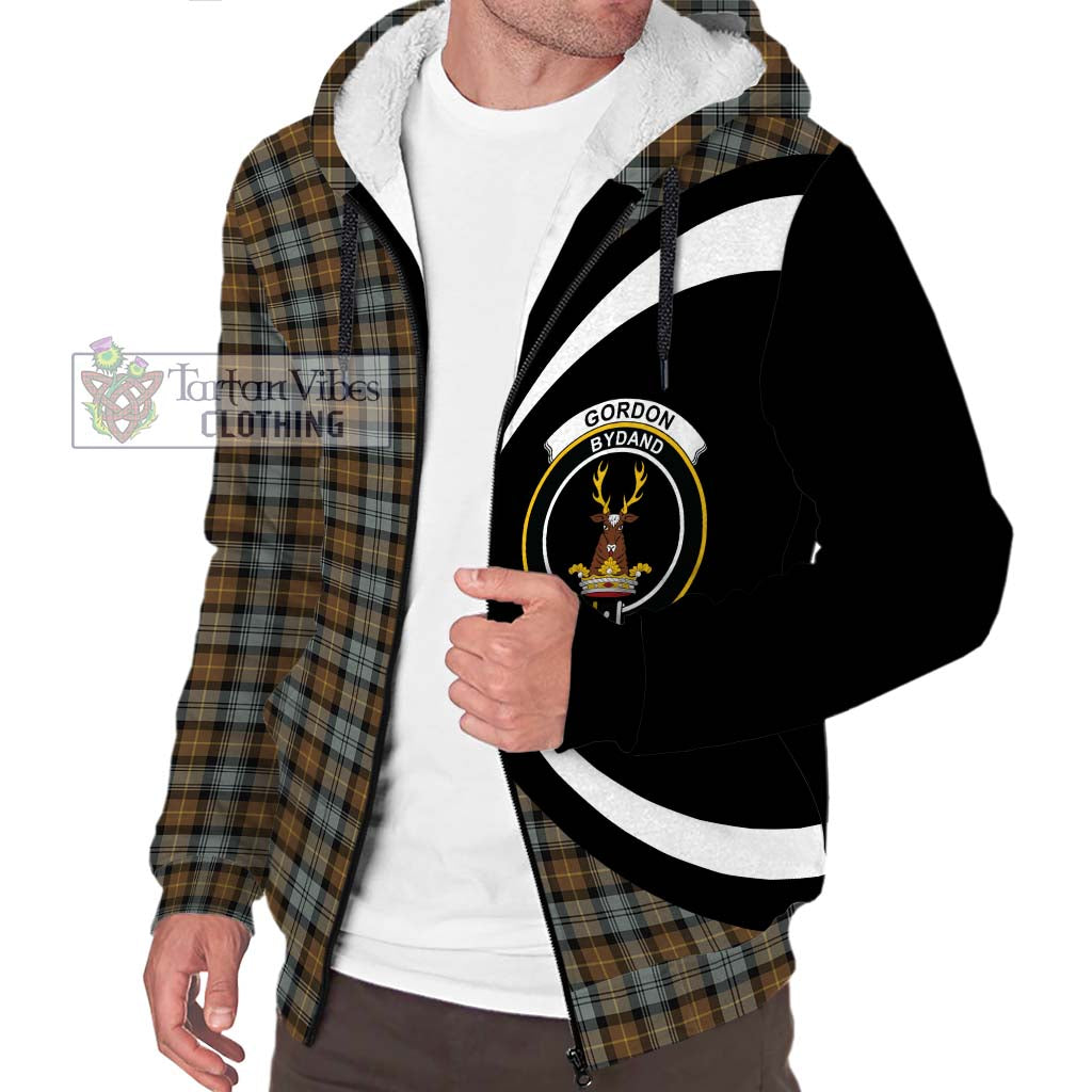 Gordon Weathered Tartan Sherpa Hoodie with Family Crest Circle Style Unisex S - Tartan Vibes Clothing