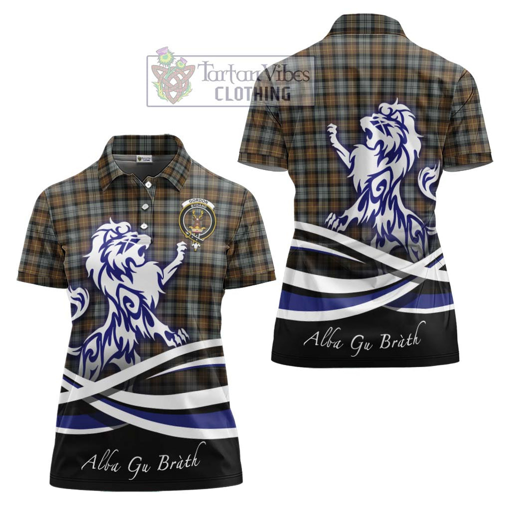 Gordon Weathered Tartan Women's Polo Shirt with Alba Gu Brath Regal Lion Emblem Women - Tartanvibesclothing Shop