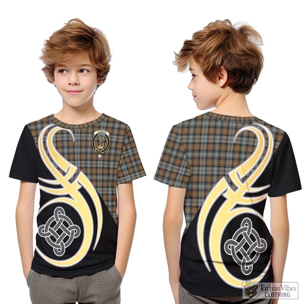 Gordon Weathered Tartan Kid T-Shirt with Family Crest and Celtic Symbol Style Youth XL Size14 - Tartan Vibes Clothing