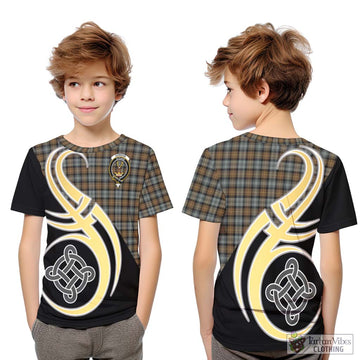 Gordon Weathered Tartan Kid T-Shirt with Family Crest and Celtic Symbol Style