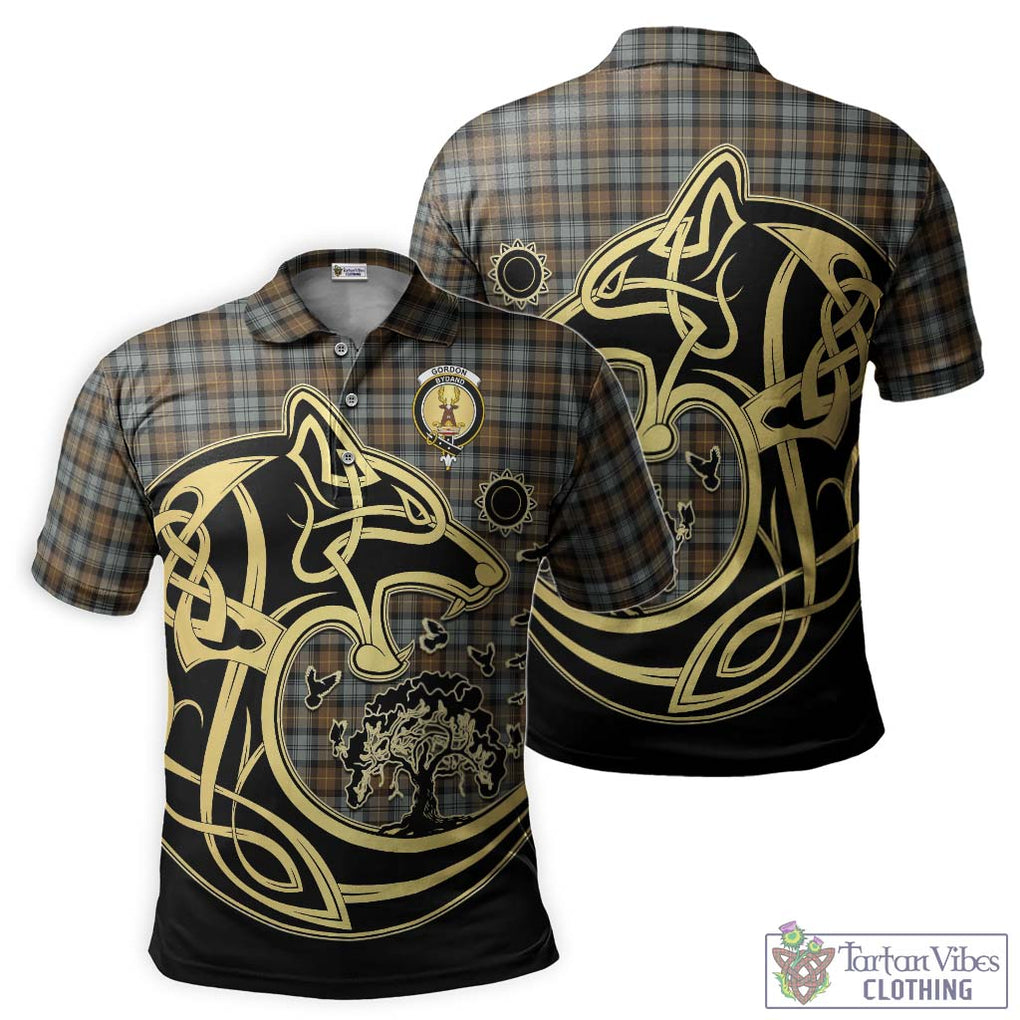 Gordon Weathered Tartan Polo Shirt with Family Crest Celtic Wolf Style Kid - Tartanvibesclothing Shop