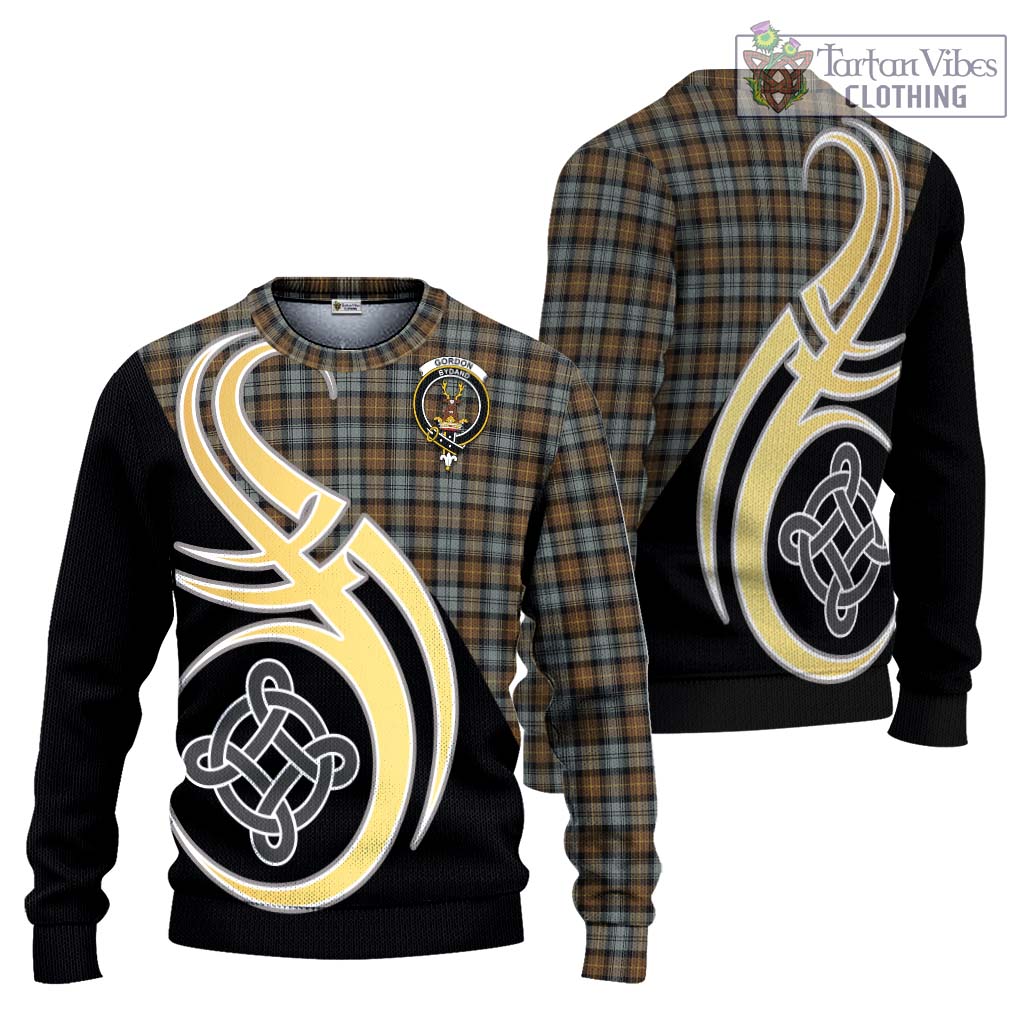 Gordon Weathered Tartan Knitted Sweater with Family Crest and Celtic Symbol Style Unisex - Tartan Vibes Clothing