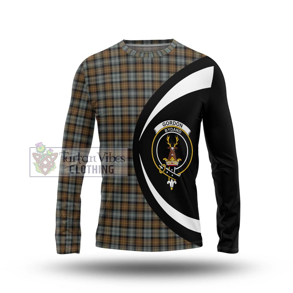 Gordon Weathered Tartan Long Sleeve T-Shirt with Family Crest Circle Style Unisex - Tartan Vibes Clothing