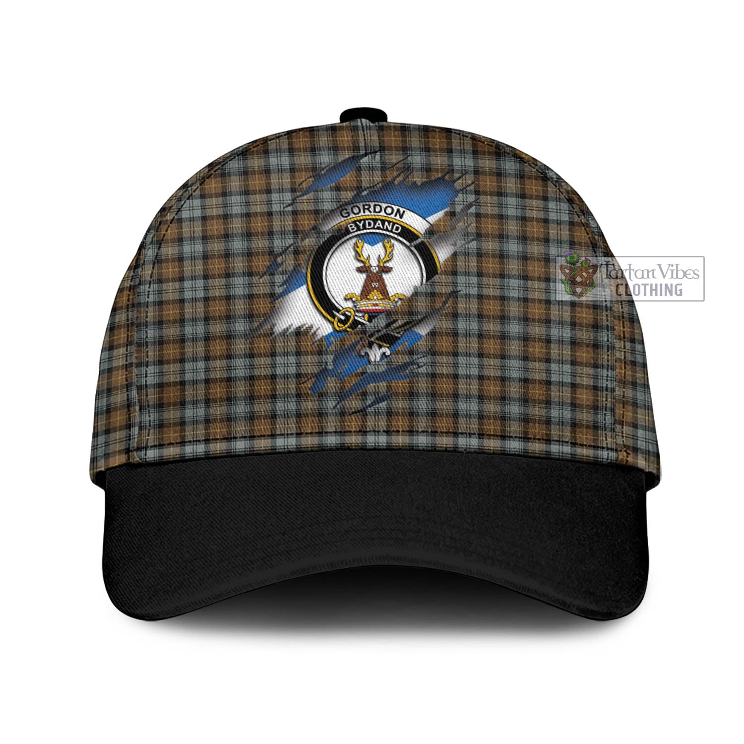 Tartan Vibes Clothing Gordon Weathered Tartan Classic Cap with Family Crest In Me Style