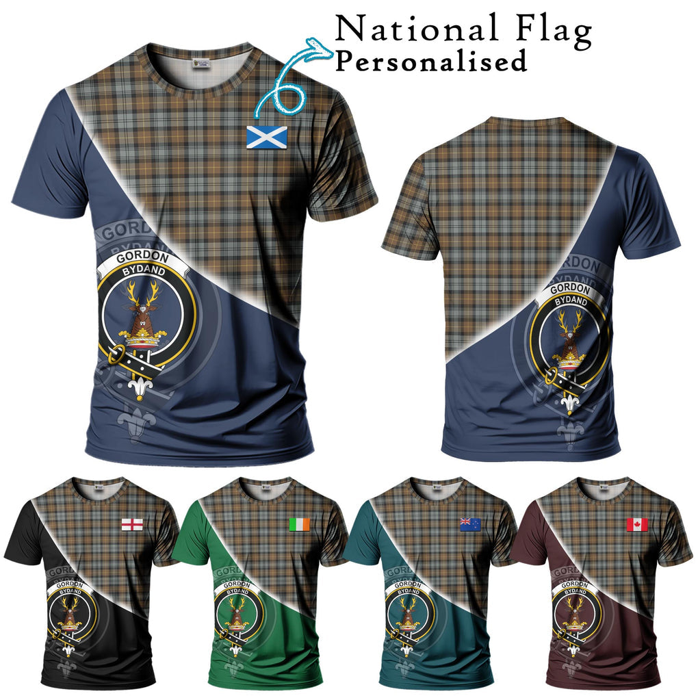 Gordon Weathered Tartan T-Shirt with Personalised National Flag and Family Crest Half Style Kid's Shirt - Tartanvibesclothing Shop