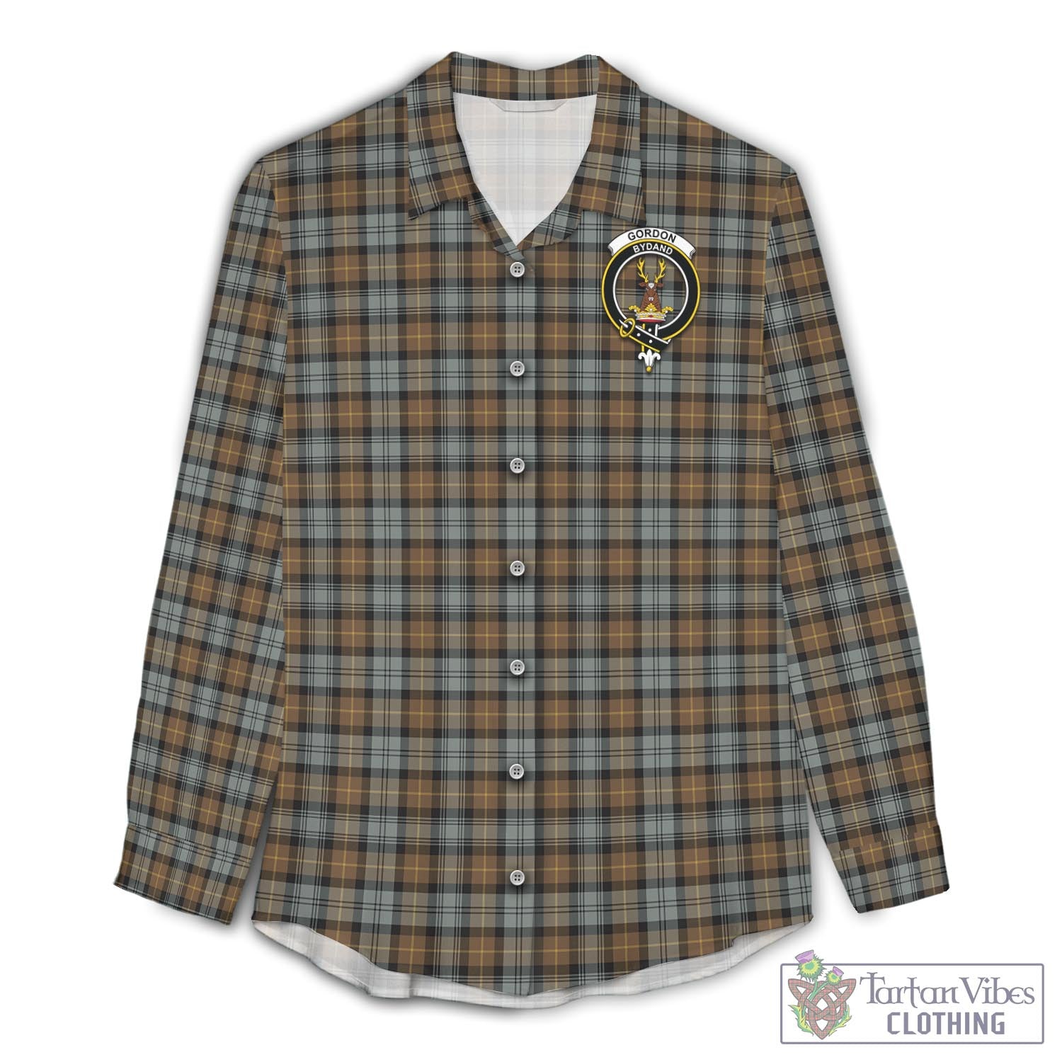 Tartan Vibes Clothing Gordon Weathered Tartan Womens Casual Shirt with Family Crest