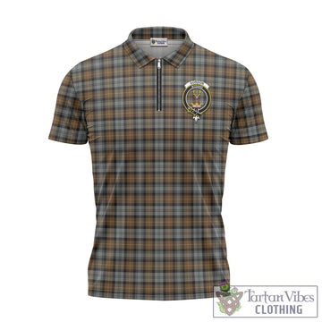 Gordon Weathered Tartan Zipper Polo Shirt with Family Crest