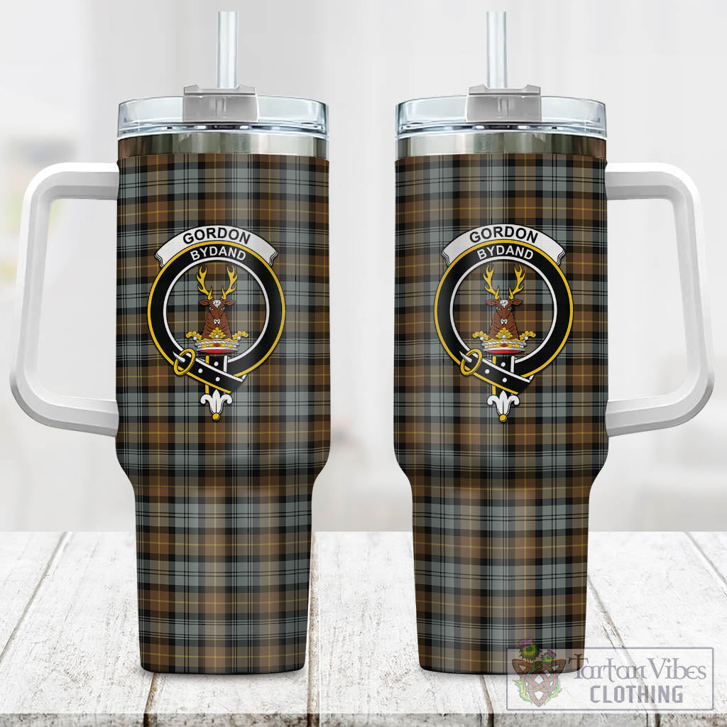 Tartan Vibes Clothing Gordon Weathered Tartan and Family Crest Tumbler with Handle