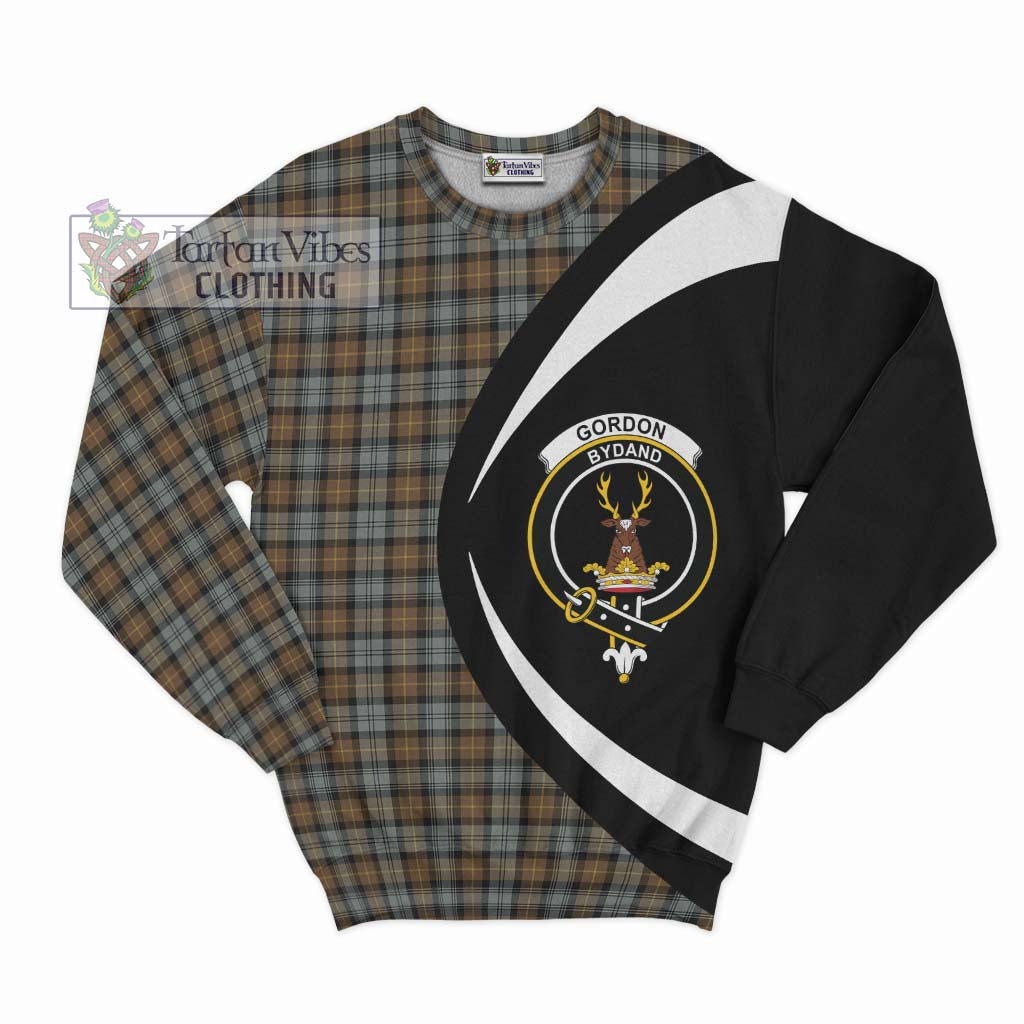 Gordon Weathered Tartan Sweatshirt with Family Crest Circle Style Unisex - Tartan Vibes Clothing