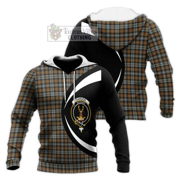 Gordon Weathered Tartan Knitted Hoodie with Family Crest Circle Style