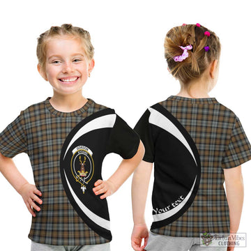 Gordon Weathered Tartan Kid T-Shirt with Family Crest Circle Style