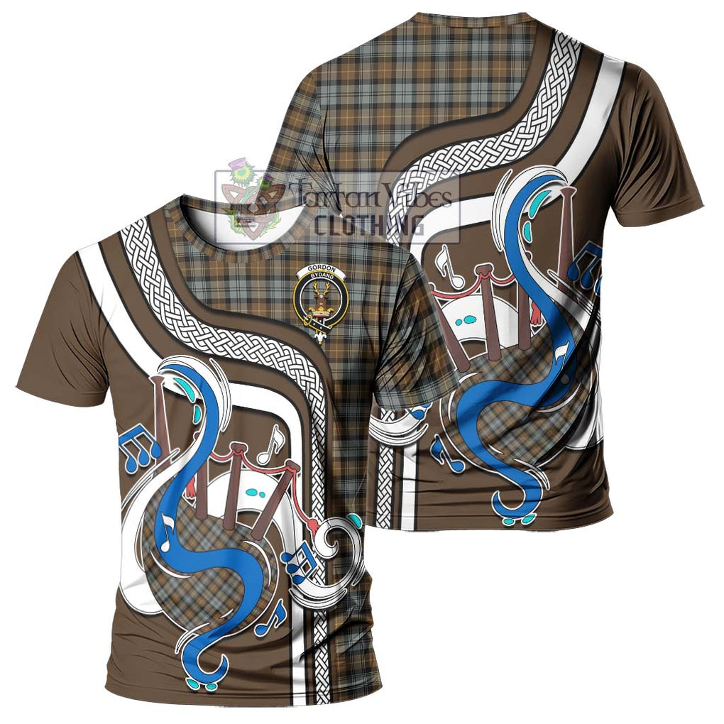 Gordon Weathered Tartan T-Shirt with Epic Bagpipe Style - Tartanvibesclothing Shop