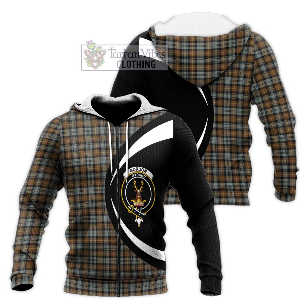 Gordon Weathered Tartan Knitted Hoodie with Family Crest Circle Style Unisex Knitted Zip Hoodie - Tartan Vibes Clothing