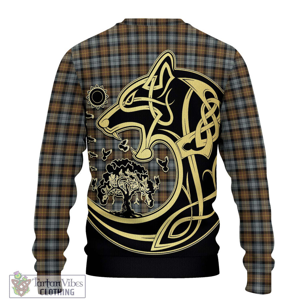 Gordon Weathered Tartan Knitted Sweater with Family Crest Celtic Wolf Style - Tartan Vibes Clothing