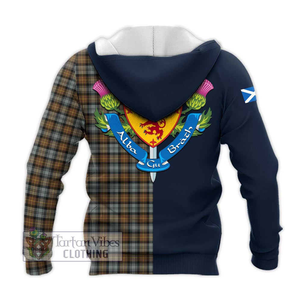 Tartan Vibes Clothing Gordon Weathered Tartan Knitted Hoodie with Scottish Lion Royal Arm Half Style