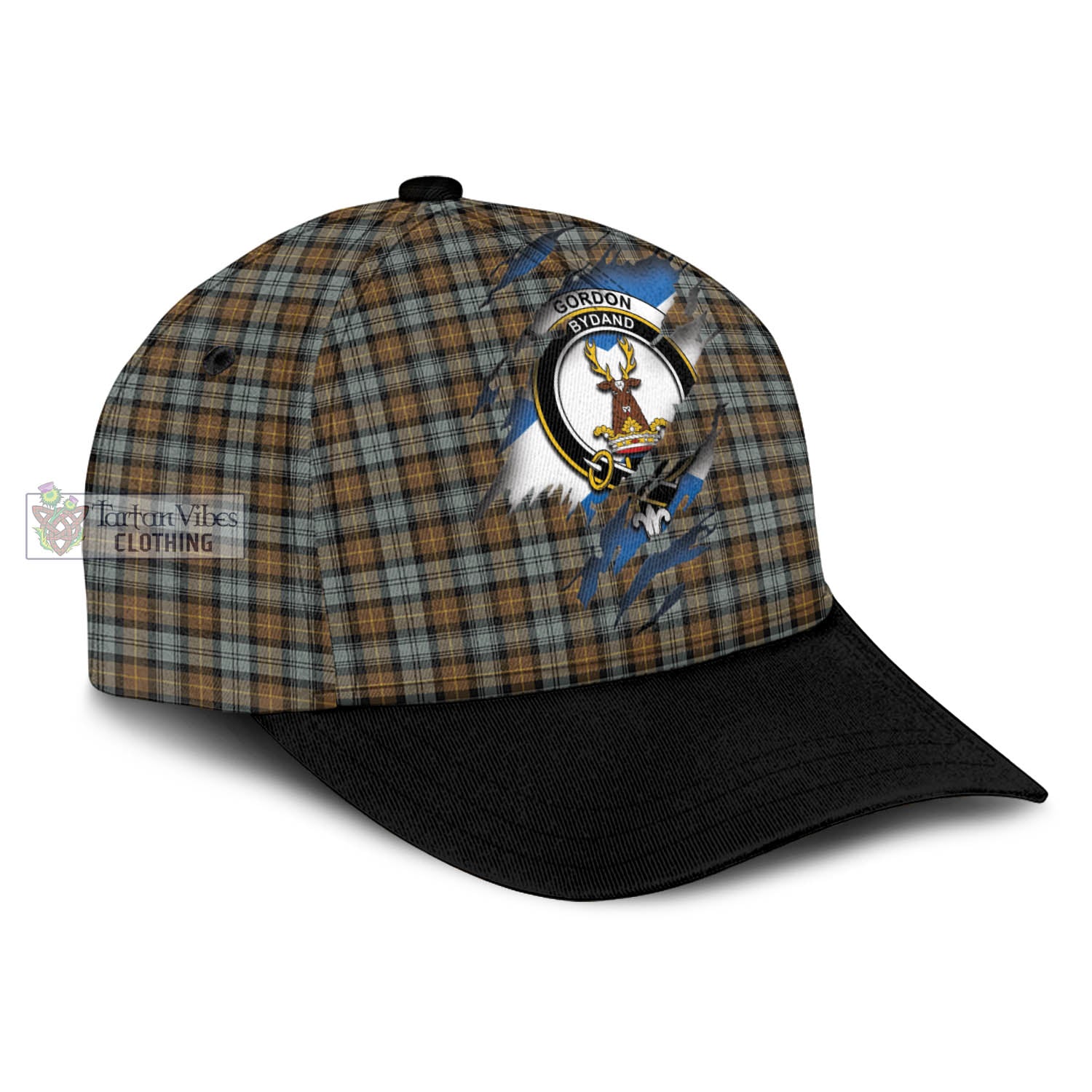 Tartan Vibes Clothing Gordon Weathered Tartan Classic Cap with Family Crest In Me Style