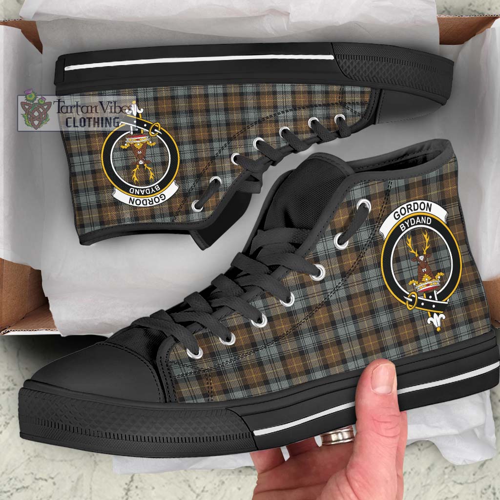 Tartan Vibes Clothing Gordon Weathered Tartan High Top Shoes with Family Crest