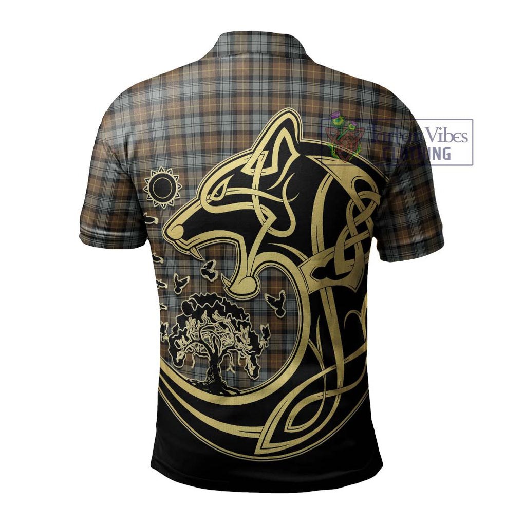 Gordon Weathered Tartan Polo Shirt with Family Crest Celtic Wolf Style - Tartanvibesclothing Shop