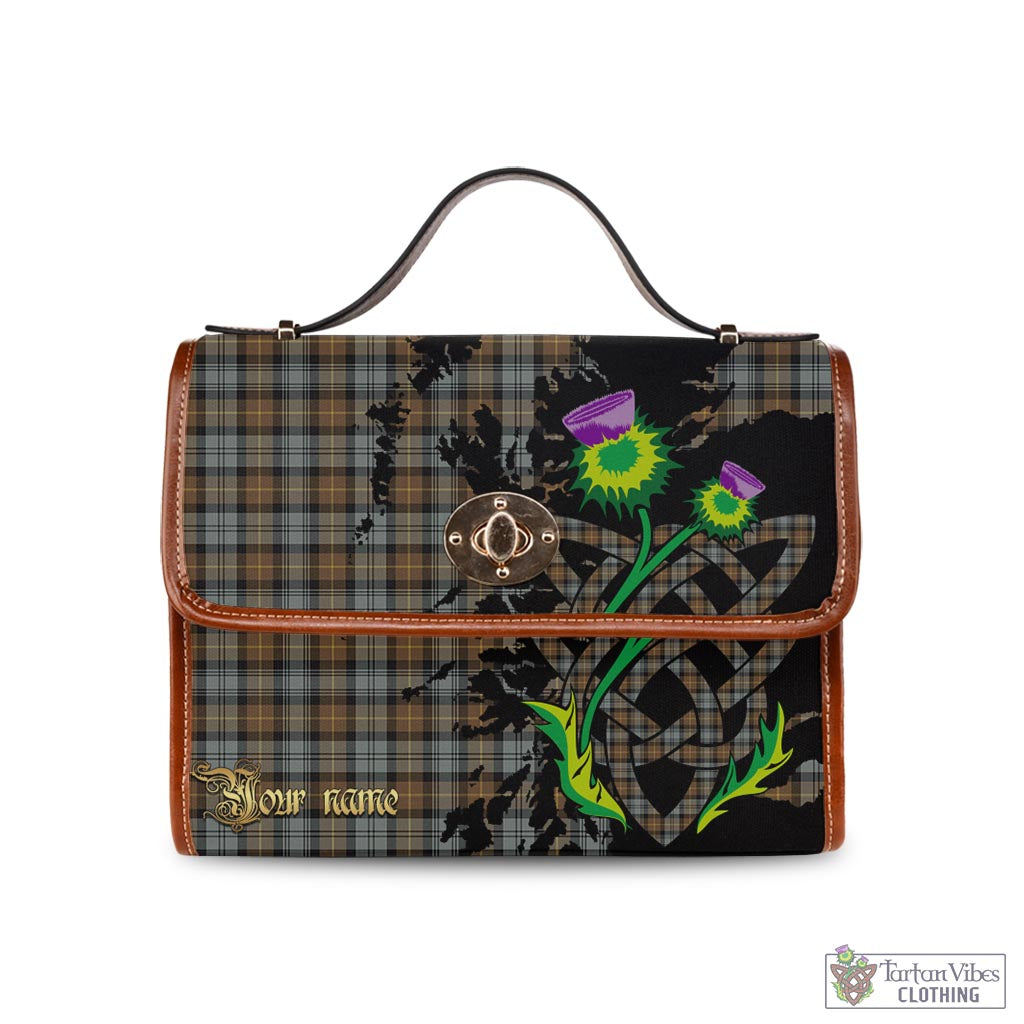 Tartan Vibes Clothing Gordon Weathered Tartan Waterproof Canvas Bag with Scotland Map and Thistle Celtic Accents