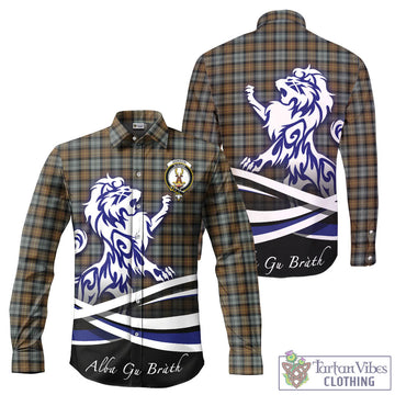 Gordon Weathered Tartan Long Sleeve Button Up Shirt with Alba Gu Brath Regal Lion Emblem