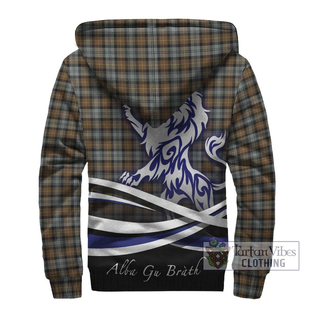 Gordon Weathered Tartan Sherpa Hoodie with Alba Gu Brath Regal Lion Emblem - Tartanvibesclothing Shop