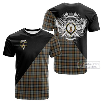 Gordon Weathered Tartan Cotton T-shirt with Family Crest and Military Logo Style