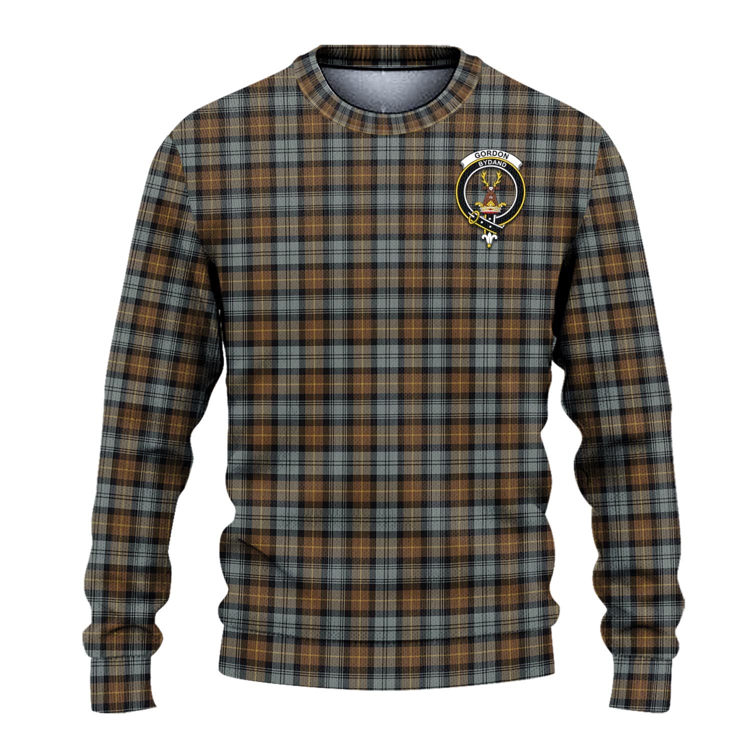 Gordon Weathered Tartan Knitted Sweater with Family Crest - Tartanvibesclothing