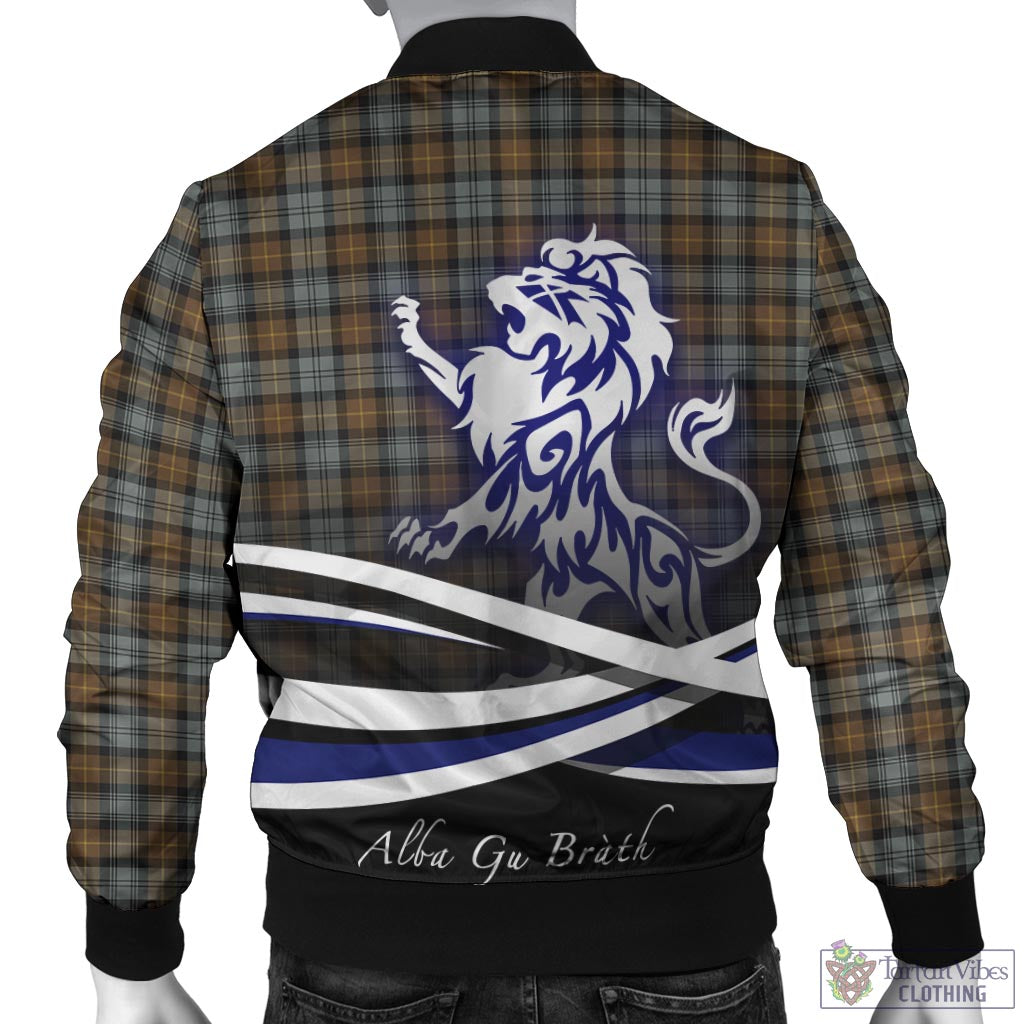 Tartan Vibes Clothing Gordon Weathered Tartan Bomber Jacket with Alba Gu Brath Regal Lion Emblem