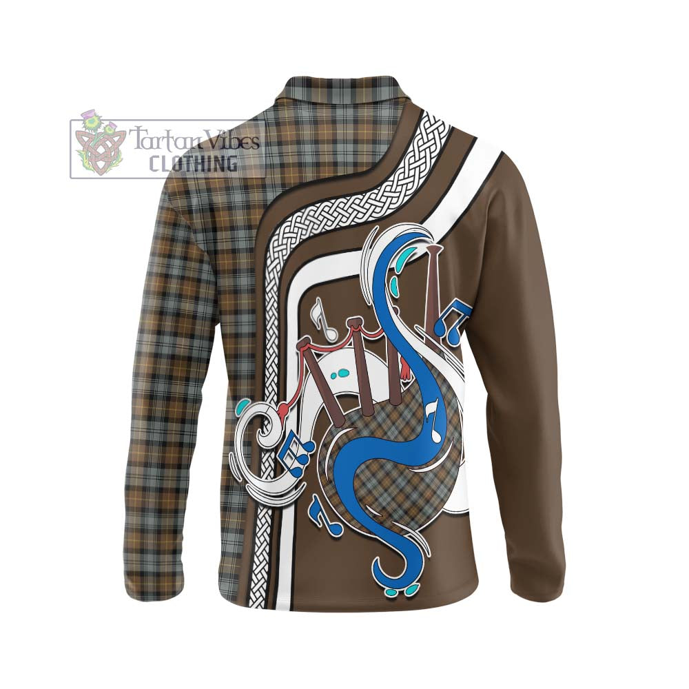 Tartan Vibes Clothing Gordon Weathered Tartan Long Sleeve Polo Shirt with Epic Bagpipe Style