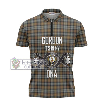 Gordon Weathered Tartan Zipper Polo Shirt with Family Crest DNA In Me Style