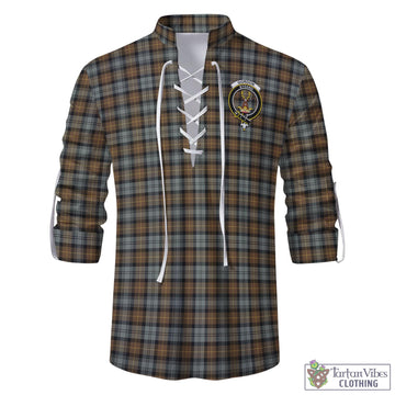 Gordon Weathered Tartan Men's Scottish Traditional Jacobite Ghillie Kilt Shirt with Family Crest