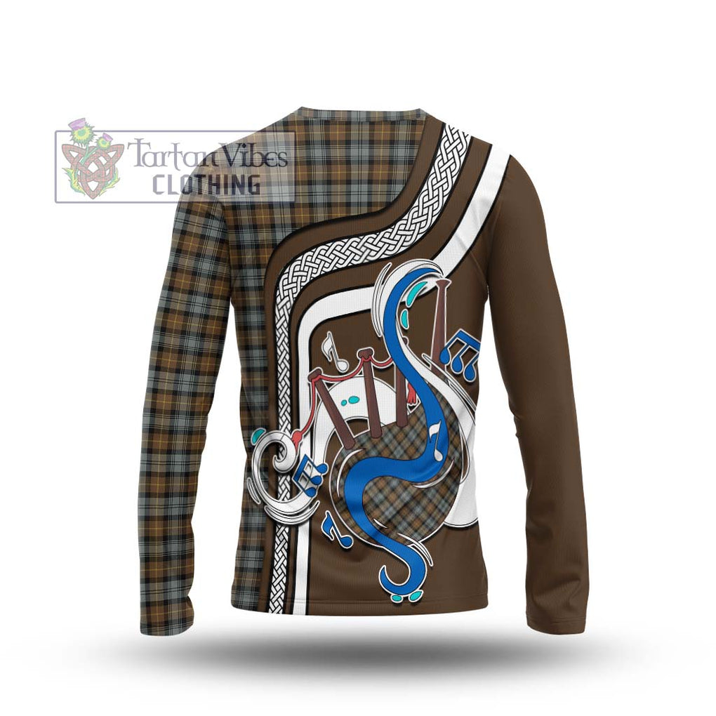 Tartan Vibes Clothing Gordon Weathered Tartan Long Sleeve T-Shirt with Epic Bagpipe Style